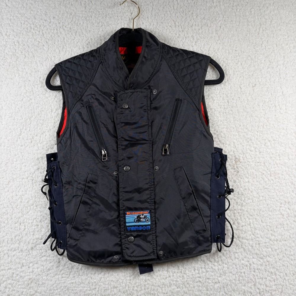 Vanson Leathers Streamliner Motorcycle Vest Black Red Quilted Lining Mens 36 USA